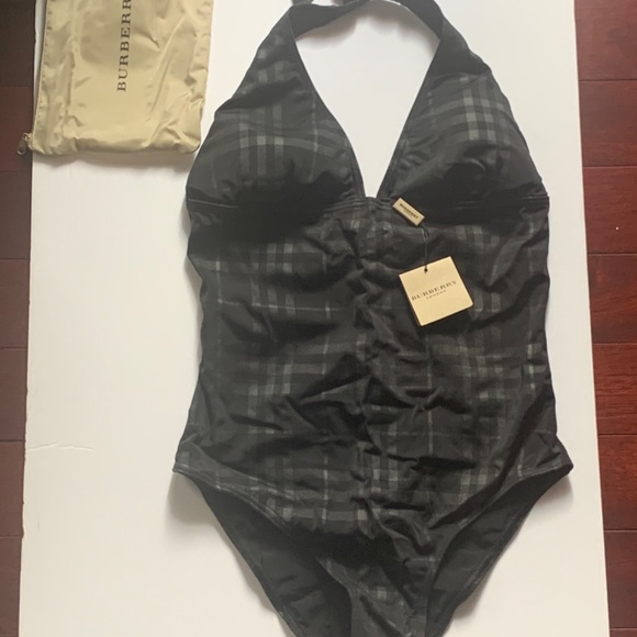 NWT Ladies Burberry Black Plaid One Piece Swimsuit Sz. M w. Pochette Case - Picture 11 of 13